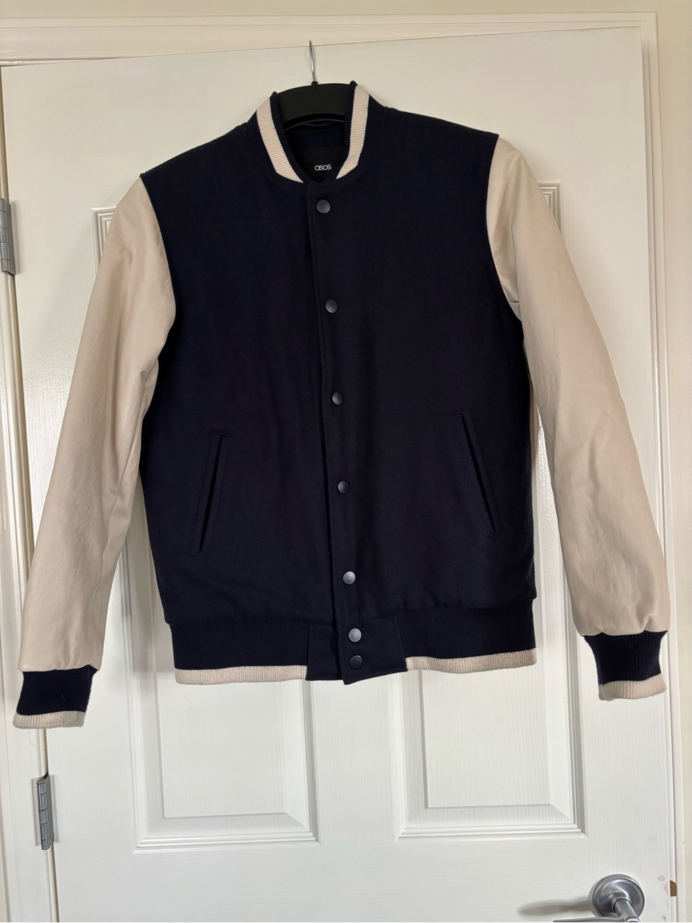 ASOS Varsity Men’s Jacket,Blue and cream, size M